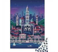 Night Cityscape with Ancient Architecture Adult Paper Puzzle, Modern City Skyline, Weekend Hobby, Interlocking Paper Pieces, Birthday Gift for Home Décor Fans, 38x26cm/1000pcs