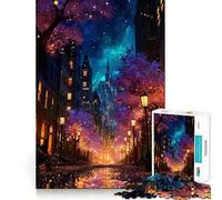Night Cityscape with Cherry Blossoms 1000 Pieces Jigsaw Puzzles for Teenagers Thought Toy Home Activity Precise Edge Santa Wish List (50x75cm)