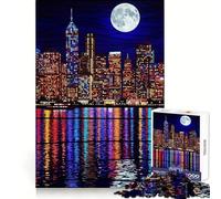 Night Cityscape with Moonlit Reflections 1000 Piece Jigsaw Puzzle for Teenagers Logic Sense Toy Quiet Hobby Smooth Edge Unique Gift (38x52cm)