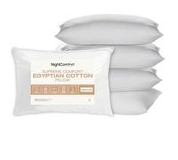Night Comfort Egyptian Cotton Fabric Anti-Allergy White Pillow Pack of 4 - Hypoallergenic Breathable Medium Support Pillows for Side Sleepers Filled with Bouncy Hollowfibre (46cm x 74cm)