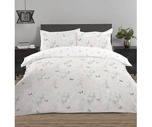 Night Comfort Percale Duvet Cover Set with Pillowcase - Butterfly Printed Luxury Cotton Blend Reversible Bed Set Quilt and Pillow Cover (Beige, Single)