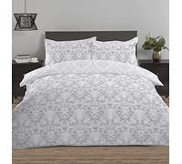 Night Comfort Percale Duvet Cover Set with Pillowcase - Luxury Cotton Blend Reversible Bed Set Quilt and Pillow Cover (Grey Damask, King)