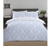 Night Comfort Percale Duvet Cover Set with Pillowcase - Luxury Cotton Blend Reversible Bed Set Quilt and Pillow Cover (Blue Damask, Double)