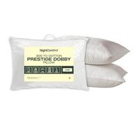Night Comfort Prestige Dobby White Pillow Pack of 2 - Soft Touch 100% Cotton Dobby Hypoallergenic Breathable Firm Support Pillows for Back & Side Sleepers Filled with Bouncy Hollowfibre (50cm x 75cm)