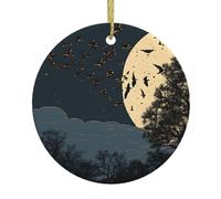 (Night Crow) Christmas Tree Ceramic Hanging Round Pendant Xmas Tree Hanging Ornament For Home Holiday Party Decorations