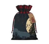 Night Crow Print Color Blocked Linen Drawstring Gift Bag, Reusable Gift Bag
