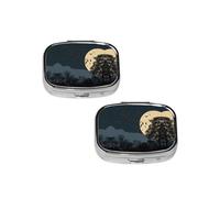 Night Crow Print Square Mini Medicine Box, Lightweight to Carry, Durable and Long-Lasting