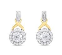 Night & Day Silver And 9ct Gold Halo CZ Earrings - G9960