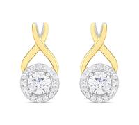 Night & Day Silver And 9ct Gold Halo Kiss CZ Earring - G9961