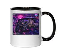 Night Drive Through Neon City Ceramic Tea Coffee Mug Black