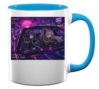 Night Drive Through Neon City Ceramic Tea Coffee Mug Light Blue