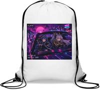 Night Drive Through Neon City Gym Sack Casual Drawstring Bag White