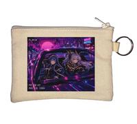 Night Drive Through Neon City Key Chain Coin Purse Beige