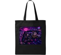 Night Drive Through Neon City Natural Cotton Tote Bag Black