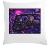 Night Drive Through Neon City White Pillow 40x40cm With Filler White