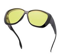 Night Driving Glasses Fit Over Prescription Glasses Anti Glare Polarized Wrap Around Night-Vision Glasses for Men Women HD Yellow Tinted Lens Sunglasses Scratch Resistant Eyeglasses Stylish Eyewear