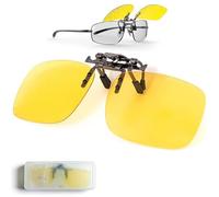 Night Driving Glasses, Polarised Clip On with Flip Up Design & Anti Glare Coating for Men and Women, HD Vision for Driving, Fishing, Skiing, Fits All Glasses,Day Night Use (Includes Hard Case)
