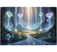 Night Enchanted Forest Mushrooms Mystic Stream 1000 Piece Wooden Jigsaw Puzzle, Family Game Gift 29.5x19.7 Inch