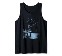 Night Fishing Under Stars On Quiet Lake Dock Tank Top