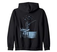 Night Fishing Under Stars On Quiet Lake Dock Zip Hoodie