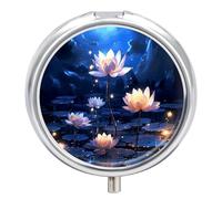 Night Flowers Pill Case with 3 Compartments - Portable Travel Pill Organizer for Purse, Easy-Open Button Design, Small Round Pillbox Vitamin Holder Organizer for Women Men