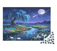 Night Forest River 1000 Piece Jigsaw Puzzle Paper for Adults Shooting Star Moonlight Scene Puzzle Game for Family Home Relaxation Focus Gift 38x26cm/1000pcs