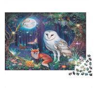 Night Forest Scene-Fantasy Wildlife Illustration 1000pc Jigsaw with Perfect Snap Fit Colourful Jigsaws for An After-school Puzzle Activity for Children And Parents 52x38cm/1000pcs