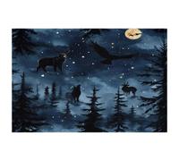 Night Forest Wild Animals Silhouette Placemats, Set of 6 Table Mats for Dining Tables, 12×18 Inches Anti-Skid Heat Resistant Kitchen Table Place Mats