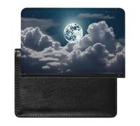 Night Full Moon Passport Holder with 3 Card Slots, Portable PU Leather Travel Wallet, Slim Protective Cover for Passport, ID, Credit Cards