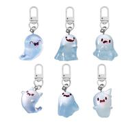 Night Glow Ghost Keychain - 6PCS Halloween Keychain Gifts For Women Boo Basket Stuffers For Her Spooky Gifts Christmas Halloween Basket Stuffers Ideas Key Chain For Teen Girl