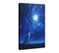 Night Howl Wolf Moon Canvas Poster Bedroom Decor Landscape Office Room Decor Gift 16x24inch(40x60cm)