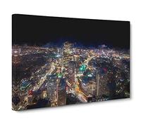 Night In Boston Massachusetts In Abstract Modern Art Canvas Wall Art Print Ready to Hang, Framed Picture for Living Room Bedroom Home Office Décor, 24x16 Inch (60x40 cm)