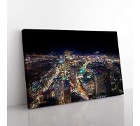 Night In Boston Massachusetts In Abstract Modern Art Canvas Wall Art Print Ready to Hang, Framed Picture for Living Room Bedroom Home Office Décor, 76x50 cm (30x20 Inch)