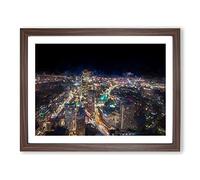 Night In Boston Massachusetts In Abstract Modern Art Framed Wall Art Print, Ready to Hang Picture for Living Room Bedroom Home Office Décor, Walnut A2 (64 x 46 cm)