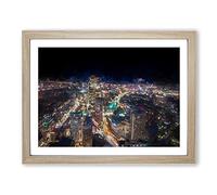 Night In Boston Massachusetts In Abstract Modern Art Framed Wall Art Print, Ready to Hang Picture for Living Room Bedroom Home Office Décor, Oak A3 (46 x 34 cm)