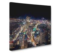 Night in Boston Massachusetts in Abstract Modern Canvas Wall Art Print Ready to Hang, Framed Picture for Living Room Bedroom Home Office Décor, 20x20 Inch (50x50 cm)