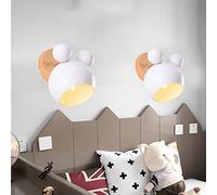 Night Lamp For Bedroom 2pcs Creative Cartoon Wooden Wall Lights Nordic Macaron LED Wall Kids Reading Bedside Lighting E27 Decorative Wall Sconce -White