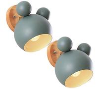 Night Lamp For Bedroom 2pcs Creative Cartoon Wooden Wall Lights Nordic Macaron LED Wall Kids Reading Bedside Lighting E27 Adjustable Wall Lighting Ceiling -Green