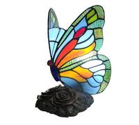 Night Lamp For Bedroom E27 Tiffany Table, Butterfly Shaped Multicolor Glass hade Retro Small Light Living Room Bedside, Without Bulb (Image:B)