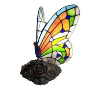 Night Lamp For Bedroom E27 Tiffany Table, Butterfly Shaped Multicolor Glass hade Retro Small Light Living Room Bedside, Without Bulb (Image:D)