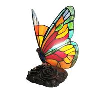Night Lamp For Bedroom E27 Tiffany Table, Butterfly Shaped Multicolor Glass Shade Retro Small Light Living Room Bedside, Without Bulb (Image:A)