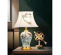 Night Lamp For Bedroom Elegant and retro white ceramic table with fabric shade living room, or office, E27 (bulb not included)