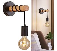 Night Lamp For Bedroom Indoor wall light, retro industrial design, wood & metal, living room & lighting, E27 socket, 60W max LED bulb, Without bulb, black