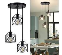 Night Lamp For Bedroom Light Point Pendant Lights, Vintage Industrial Metal Pendant Light Chandelier Geometric Cage Style Pendant E27 Vintage Pendant - Black（E27 Bulb N