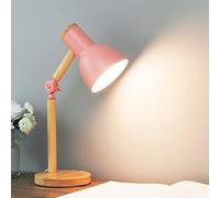 Night Lamp For Bedroom Table Classic Design Wooden LED Reading with Wooden Swivel Arms E27 Table Study Work Desk Bedside (Pink)