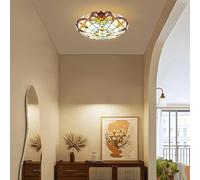 Night Lamp For Bedroom Victorian Tiffany Style Ceiling Light, Retro Stained Glass Ceiling, Semi-Flush Mount, Floral Pattern, E27, Dining Room, Entryway, Living Room a