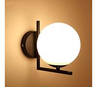 Night Lamp For Bedroom Wall Light, Modern Glass Globe Wall Sconce White Mirror Bathroom LED Light Hallway Living Room Cafe Loft Kitchen Wall 1 E27 Light -Black