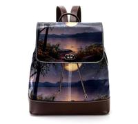 Night Landscape Moon over a Glittering Lake Women Laptop Backpack, PU Leather Daypack Fashion Rucksack Travel Shoulder Bag
