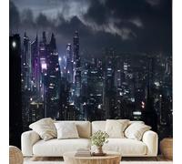 Night Landscape Photo Wall Decals, High-Rise Buildings Wallpaper, 250x175 cmPunk Style Non-Woven Sticker, Peel and Stick Paper for Living Room Kitchen Bedroom Removable Poster zo219a