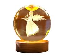 Night-Light 3D Crystal Night Light Christmas Decoration Angel Luminous Crystal Night Light With LED Decoration Angel Glass Lamp With Wooden Base Battery Kids (Clear, 6X6CM)